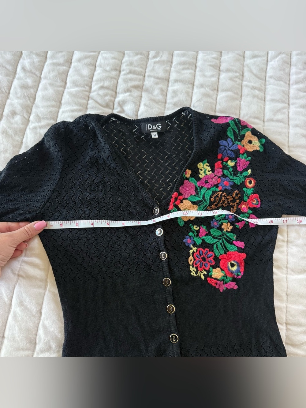 D&G dolce gabanna Y2K rare black crochet knit floral cardigan top size S-M - Picture 6 of 8